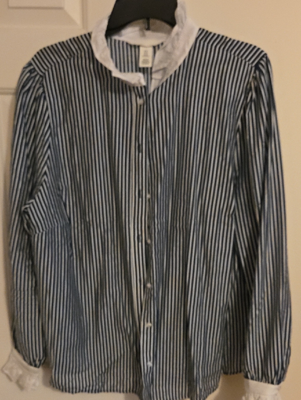 H&M Striped Button-Up Shirt with Contrast Collar